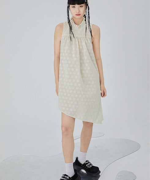 Dot Jacquard Asymmetric Dress